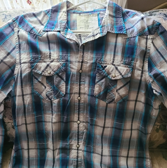 men's AE button up plad shirt 2xl - Picture 1 of 6